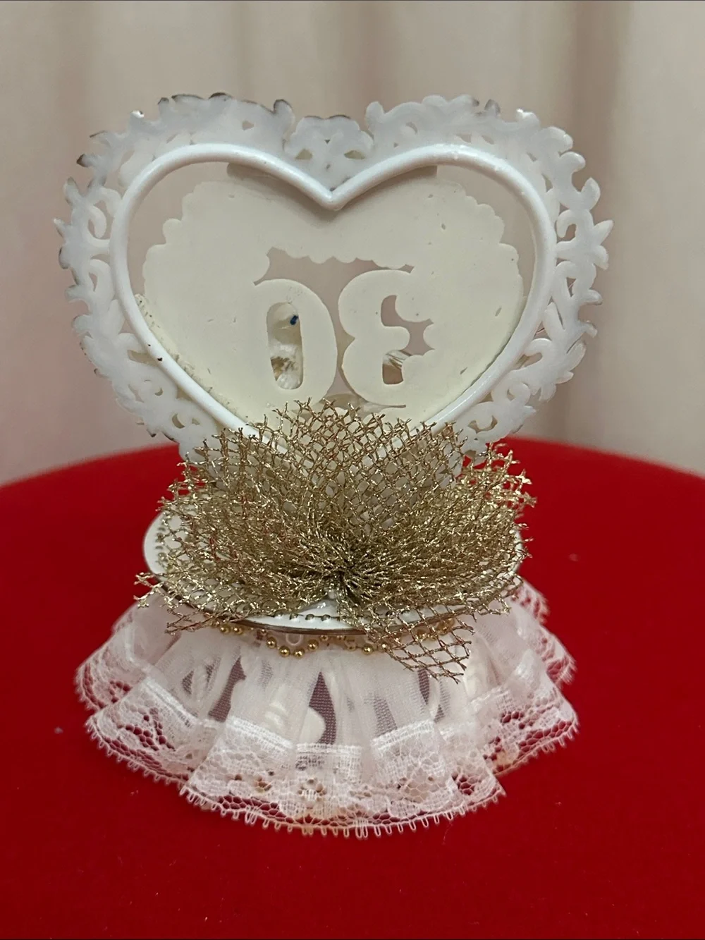 30th Anniversary White and Gold Love Birds Cake Topper by